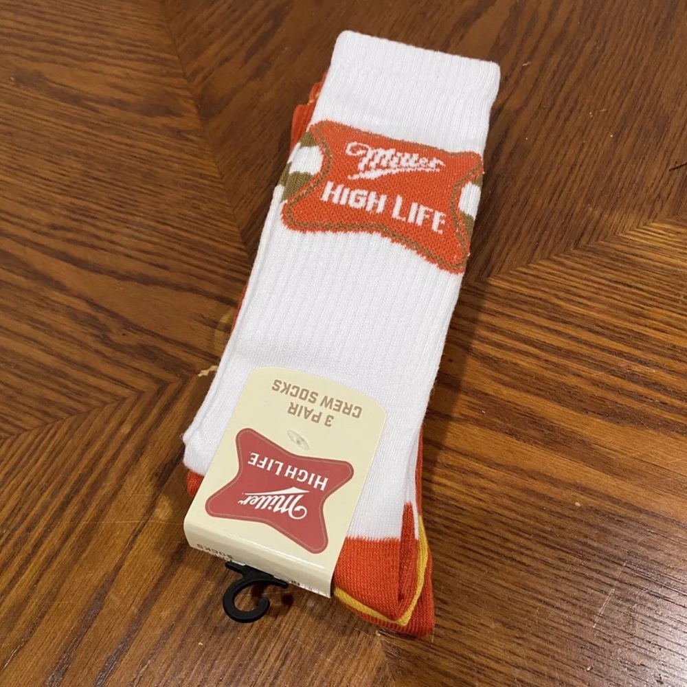 Miller High Life Beer 3 Pair Crew Socks, Men's Shoe Size 8-12, Holiday Gift New